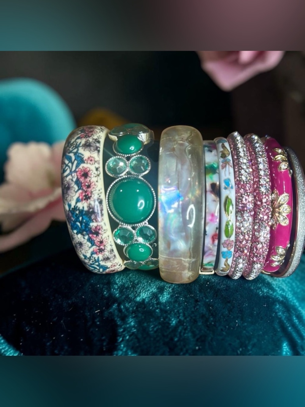 Bracelets:  A Signature Faith Chic Floral and Cloisonné Bracelet Set - Picture 3 of 6